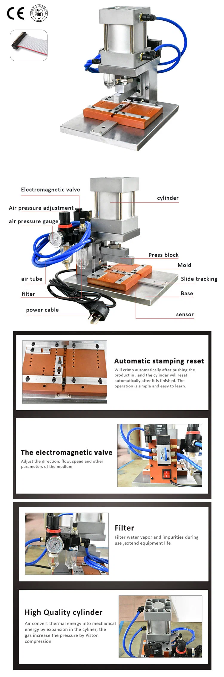 4-64p Idc Flachbandkabel-Steckverbinder-Crimpmaschine, Ffc Wire Pneumatische Presse Automatische Stanzmaschine, Halbautomatische 4-60-polige Flachbandkabel Fe-Stecker Steckverbinder Crimpmaschine für IDC Flachkabel-Crimpmaschine